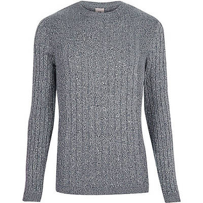 jacques-vertuk Light blue ribbed muscle fit crew neck sweater 302037 men Jumpers / Cardigans Jumpers