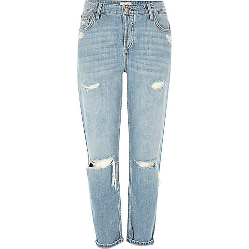 river island high waisted mom jeans,jacques-vertuk London Light blue ripped Ashley boyfriend jeans women 694867