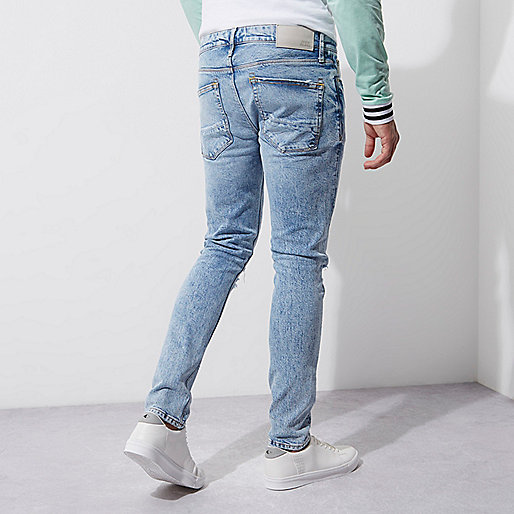 river island blue jeans,jacques-vertuk UK Light blue ripped knee Sid skinny jeans men 300761