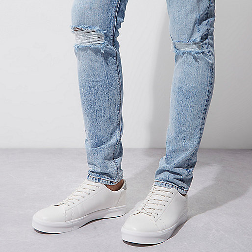 river island blue jeans,jacques-vertuk UK Light blue ripped knee Sid skinny jeans men 300761