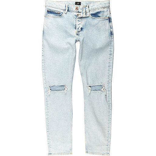 jacques-vertuk Light blue ripped knee skinny jeans 302470 men Jeans Skinny Jeans