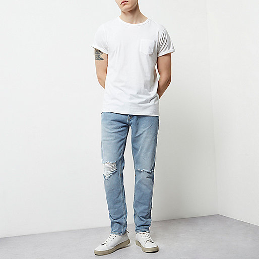 womens long coat river island,Shop Online At jacques-vertuk Light blue ripped slim tapered Jimmy jeans Jeans Sale men