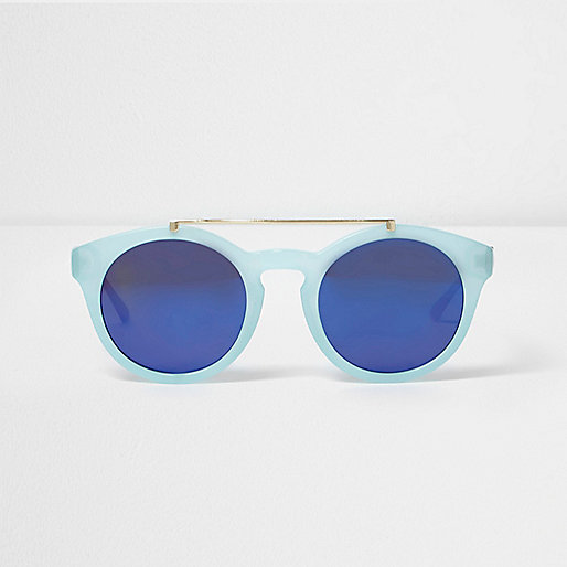 jacques-vertuk Light blue round flat brow bar sunglasses 697859 women Sunglasses Round Sunglasses