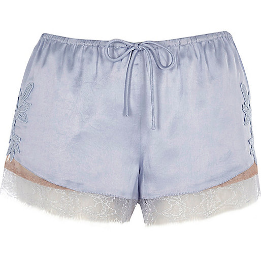 jacques-vertuk Light blue satin lace applique pajama shorts 703332 women Nightwear & Slippers Pyjamas & Loungewear