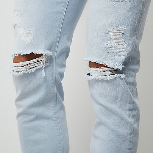 river island milan,jacques-vertuk Stores Light blue stonewash ripped Sid skinny jeans men 298818