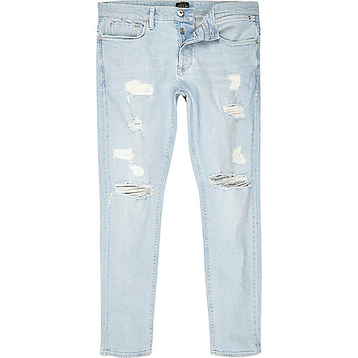 river island milan,jacques-vertuk Stores Light blue stonewash ripped Sid skinny jeans men 298818