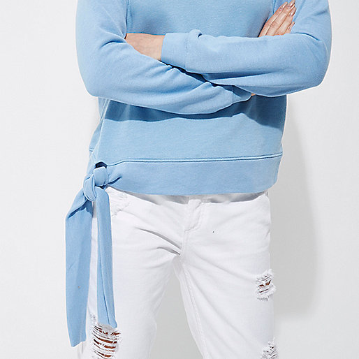 mens white trainers river island,Ladies jacques-vertuk Sale Light blue tie hem sweatshirt Hoodies / Sweatshirts Tops women