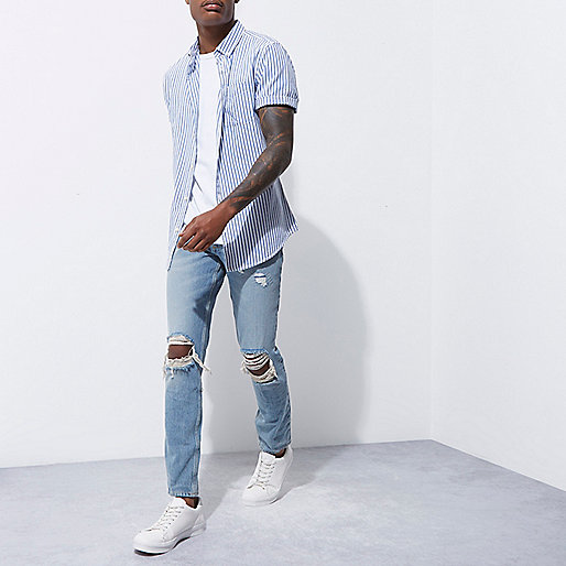 river island blue shoes,jacques-vertuk Outlet Light blue wash ripped Sid skinny warp jeans men 301618