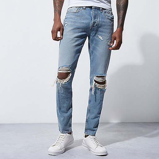 river island blue shoes,jacques-vertuk Outlet Light blue wash ripped Sid skinny warp jeans men 301618