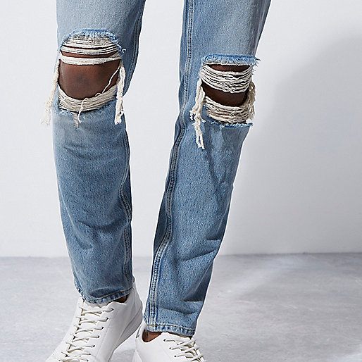 river island blue shoes,jacques-vertuk Outlet Light blue wash ripped Sid skinny warp jeans men 301618