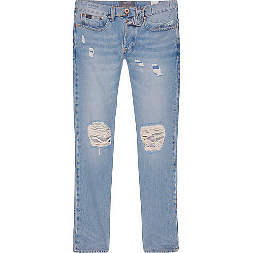 river island blue shoes,jacques-vertuk Outlet Light blue wash ripped Sid skinny warp jeans men 301618