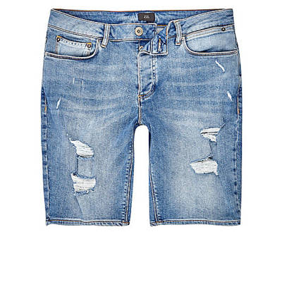 jacques-vertuk Light blue wash ripped skinny denim shorts 303562 men Shorts Casual Shorts