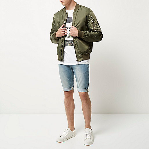 river island shiny coat,jacques-vertuk Online Winkelen Light blue wash skinny fit denim shorts Shorts Sale men