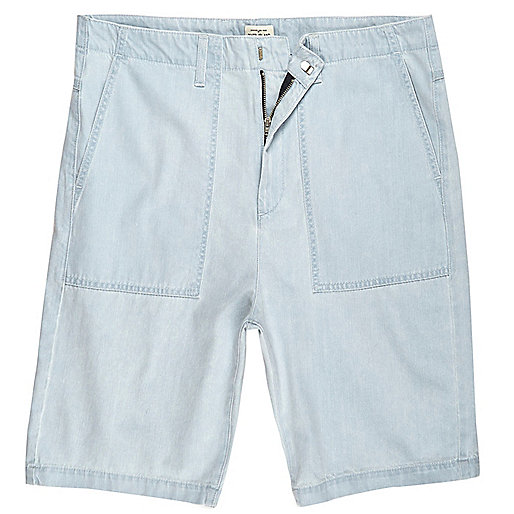 danny jeans river island,jacques-vertuk Outlet Light blue wash slim fit denim worker shorts men 291454