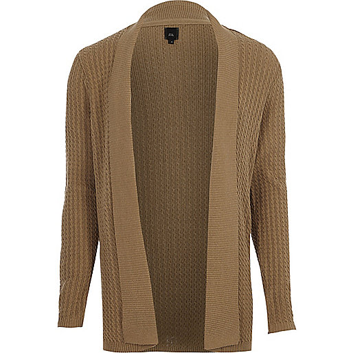 jacques-vertuk Light brown cable knit open front cardigan 303058 men Jumpers / Cardigans Cardigans