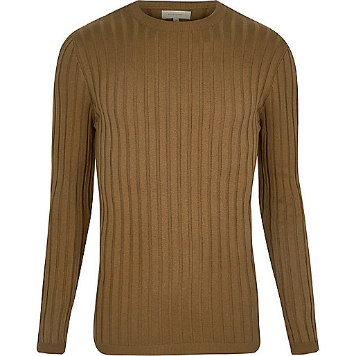 jacques-vertuk Light brown chunky ribbed muscle fit top 296765 men Jumpers / Cardigans