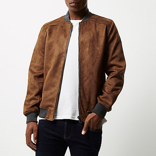 next river island jeans,jacques-vertuk UK Light brown faux suede bomber jacket men 295189