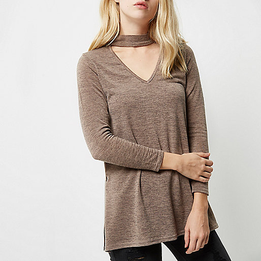 river island shacket sale,jacques-vertuk Stores Light brown knit choker top women 697034