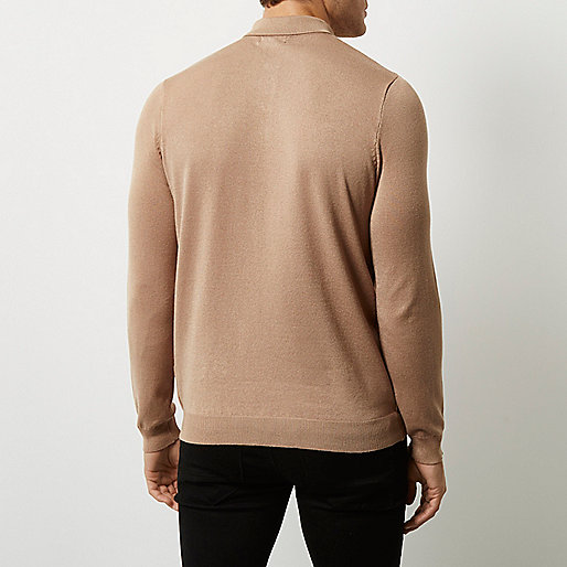 river island body bag,jacques-vertuk Stores Light brown long sleeve polo sweater men 298963