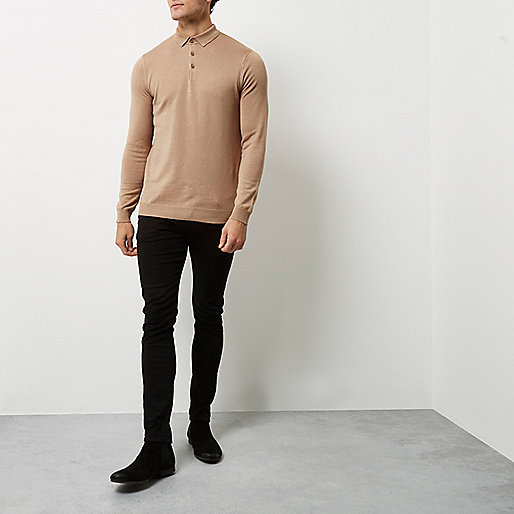 river island body bag,jacques-vertuk Stores Light brown long sleeve polo sweater men 298963