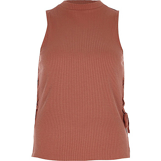 jacques-vertuk Light brown ribbed lace-up side tank top 707520 women Tops T-Shirts & Vests Plain T-Shirts / Vests