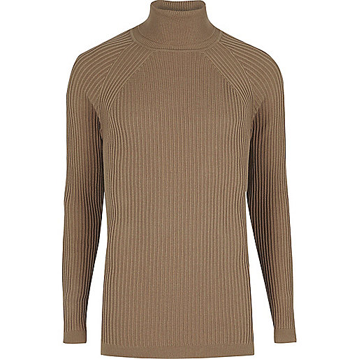 jacques-vertuk Light brown slim fit roll neck sweater 297083 men Jumpers / Cardigans