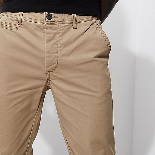 river island fashion,Rive4R Island Light brown stretch skinny chino pants Chinos Pants men