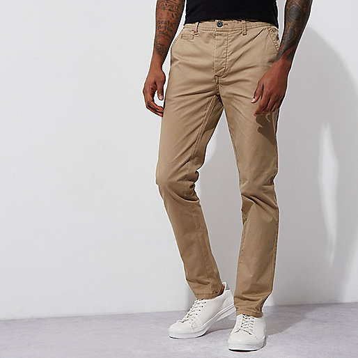 river island fashion,Rive4R Island Light brown stretch skinny chino pants Chinos Pants men