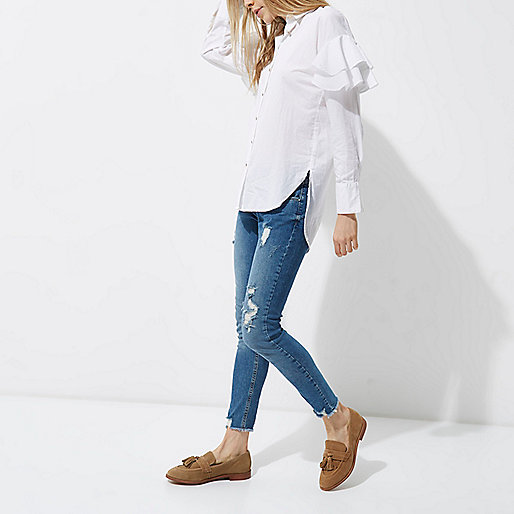 river island formal shirts,jacques-vertuk Denim Shirt Women Light brown suede tassel loafers Shoes Shoes / Boots women