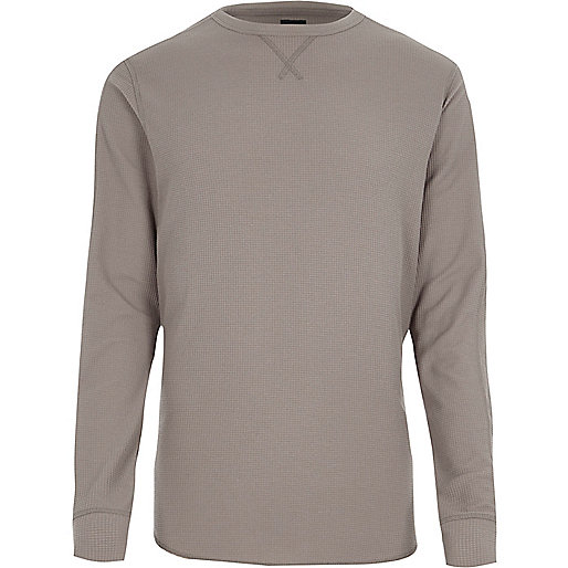 jacques-vertuk Light brown waffle long sleeve slim fit top 302822 men T-Shirts / Vests Long Sleeve T-Shirts