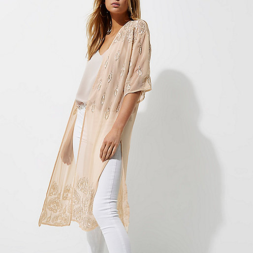 river island strappy heels,jacques-vertuk All In One Light cream embellished longline kimono Kimonos Tops women