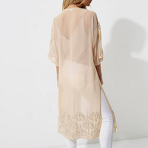 river island strappy heels,jacques-vertuk All In One Light cream embellished longline kimono Kimonos Tops women