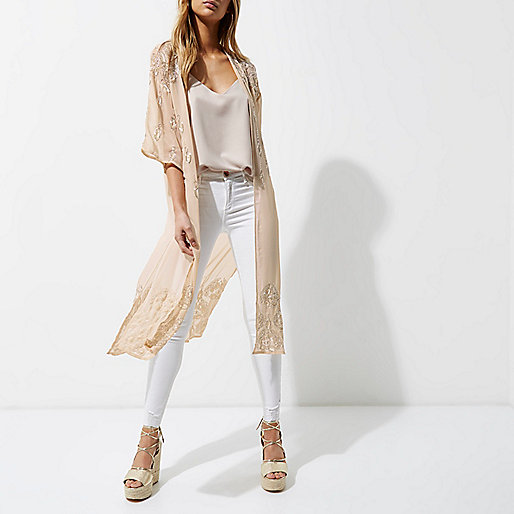 river island strappy heels,jacques-vertuk All In One Light cream embellished longline kimono Kimonos Tops women