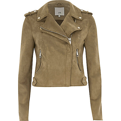 jacques-vertuk Light green faux suede biker jacket 702120 women Coats / Jackets Jackets