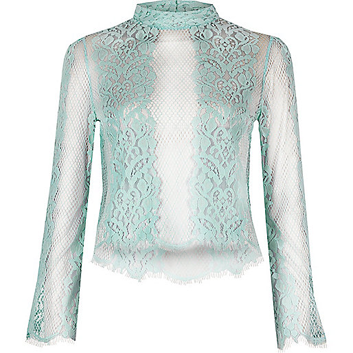 jacques-vertuk Light green lace flute top 696004 women Tops