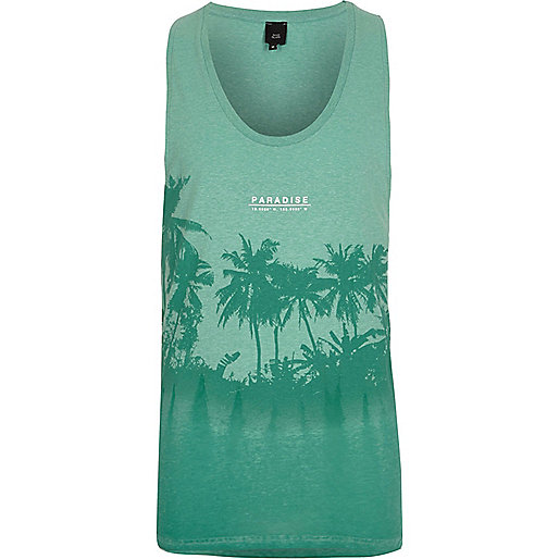 jacques-vertuk Light green palm tree print burnout tank 302185 men T-Shirts / Vests