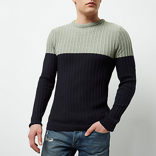 river island forge,jacques-vertuk UK Sale Light green ribbed knit color block sweater men 300833