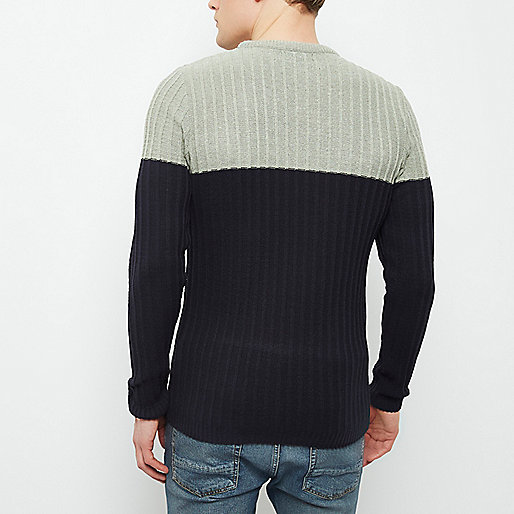 river island forge,jacques-vertuk UK Sale Light green ribbed knit color block sweater men 300833