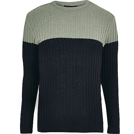 river island forge,jacques-vertuk UK Sale Light green ribbed knit color block sweater men 300833