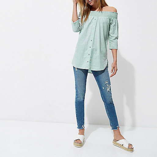 river island cream quilted bag,jacques-vertuk Shop Light green shirred bardot shirt Bardot / Cold Shoulder Tops Tops women