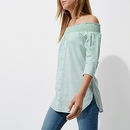 river island cream quilted bag,jacques-vertuk Shop Light green shirred bardot shirt Bardot / Cold Shoulder Tops Tops women