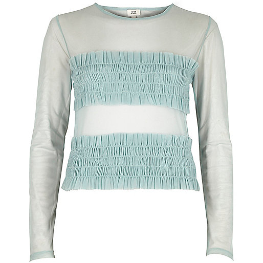 jacques-vertuk Light green shirred panel mesh top 702939 women RI Limited Edition