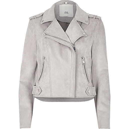 jacques-vertuk Light grey faux suede biker jacket 700575 women Coats / Jackets Jackets