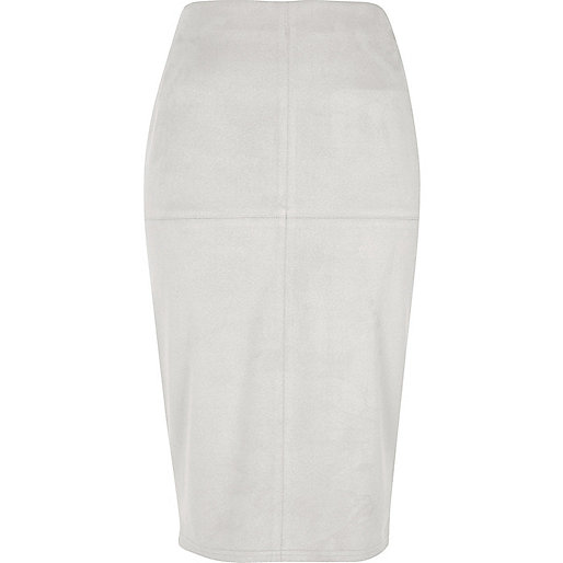 jacques-vertuk Light grey faux suede pencil skirt 702027 women Skirts Midi Skirts