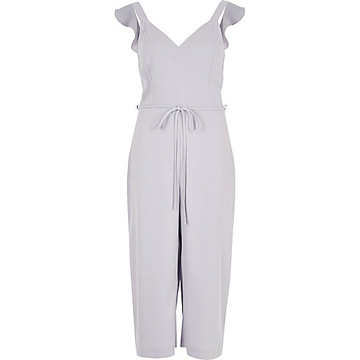 river island summer bags,jacques-vertuk UK Light grey frill shoulder culotte jumpsuit women 707873