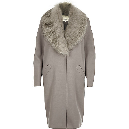 river island green ribbed dress,jacques-vertuk South Africa Light grey fur collar cocoon coat women 702912