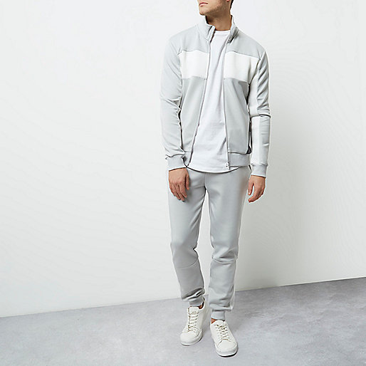 river island mens sale,jacques-vertuk Online Light grey mesh color block track jacket men 299093