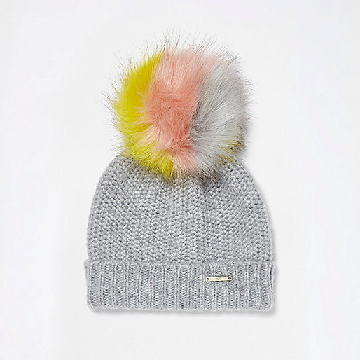 jacques-vertuk Light grey multicolored pom pom beanie hat 706183 women Accessories Hats