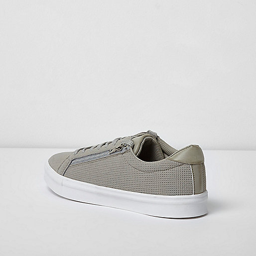 riva river island,jacques-vertuk 12 Light grey perforated zip lace-up sneakers Sneakers Shoes / Boots men