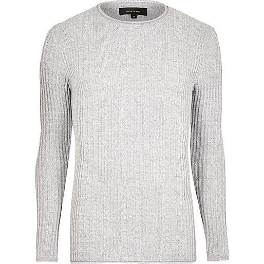 jacques-vertuk Light grey rib knit crew neck sweater 300968 men Jumpers / Cardigans